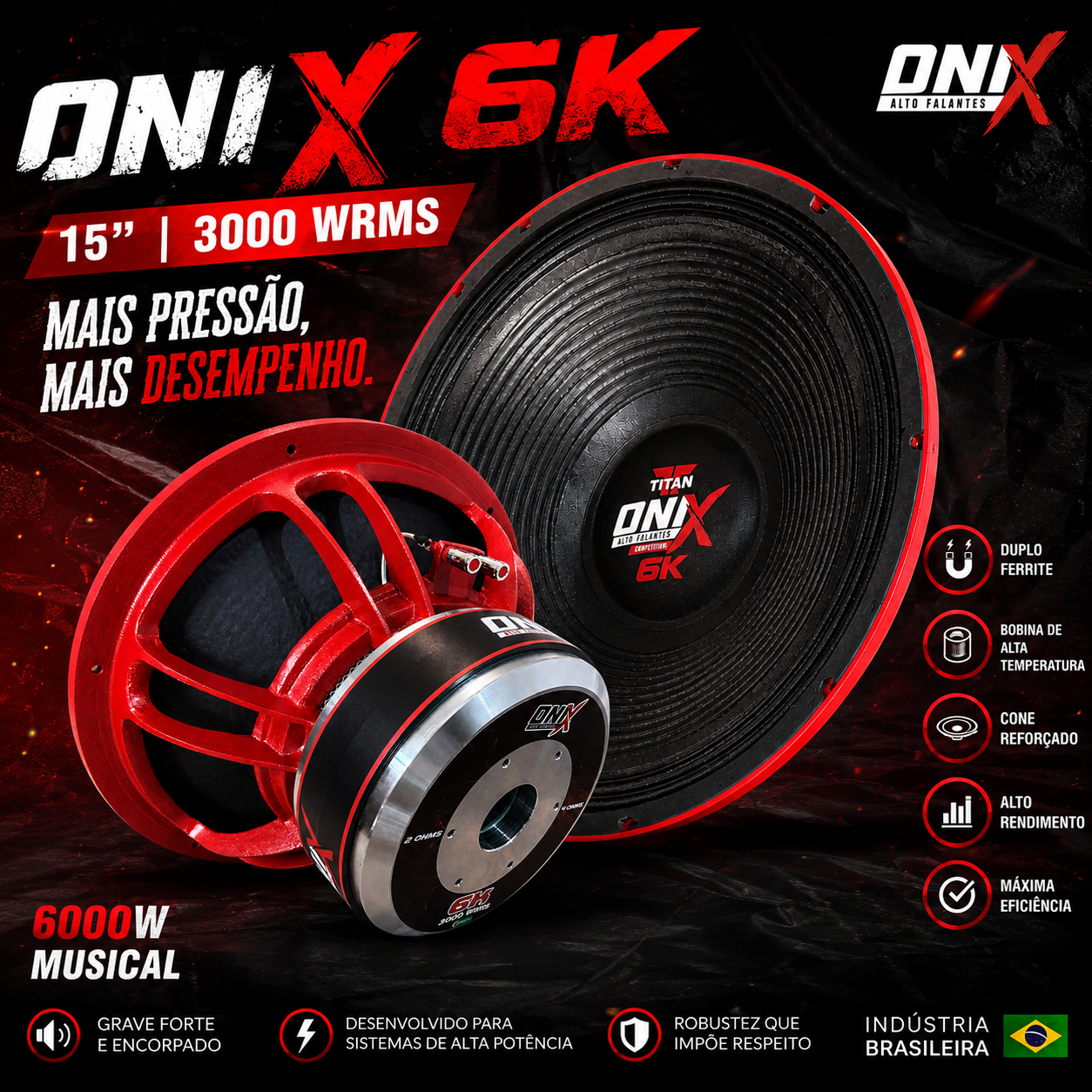Alto-Falante Onix Titan 6K 15 Polegadas 3000W RMS 6000W - Imagem 2